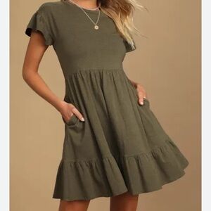 Lulus Olive Green Ruffle Dress